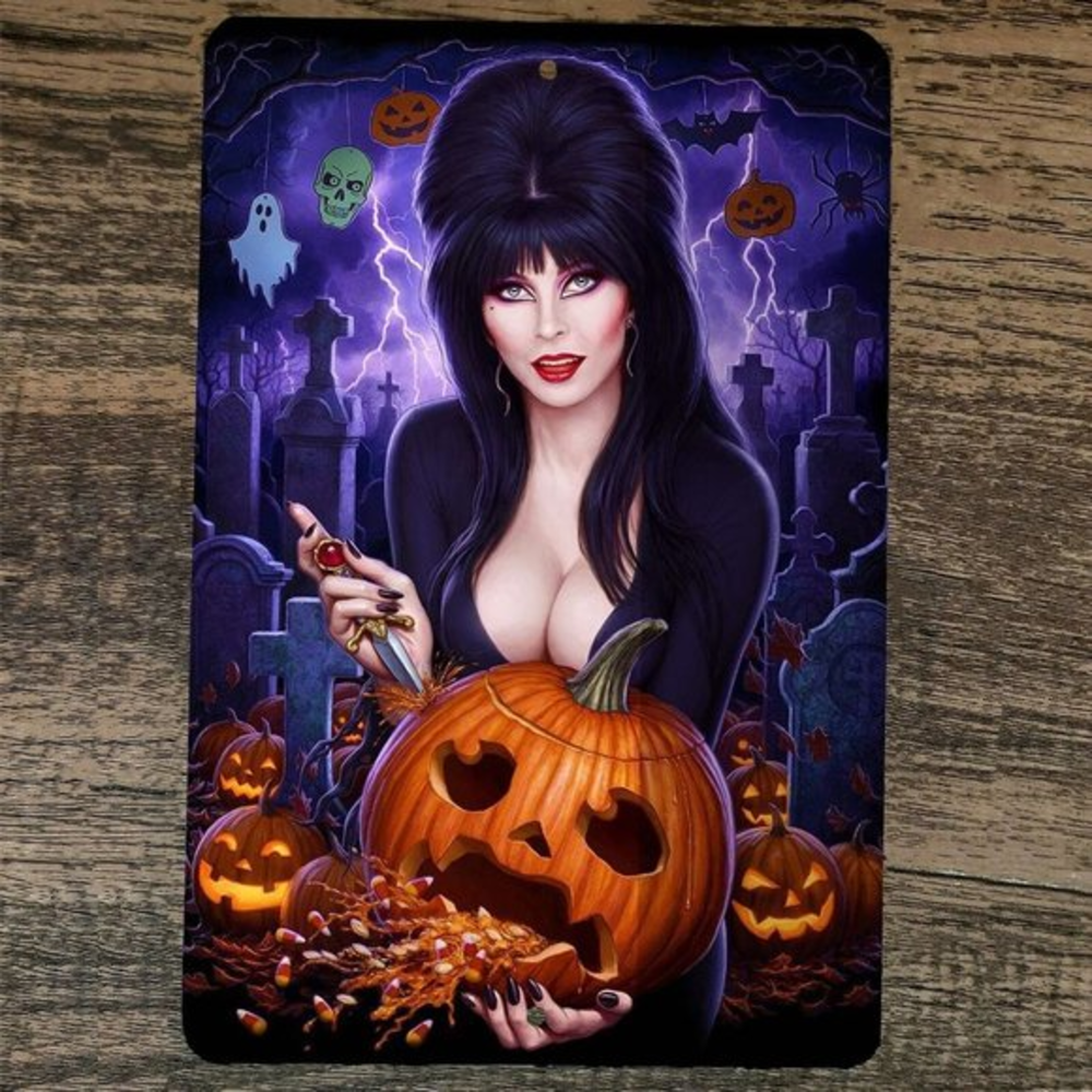 Pumpkin Carving Elvira Mistress of the Dark 8x12‎ Metal Wall Sign Poster